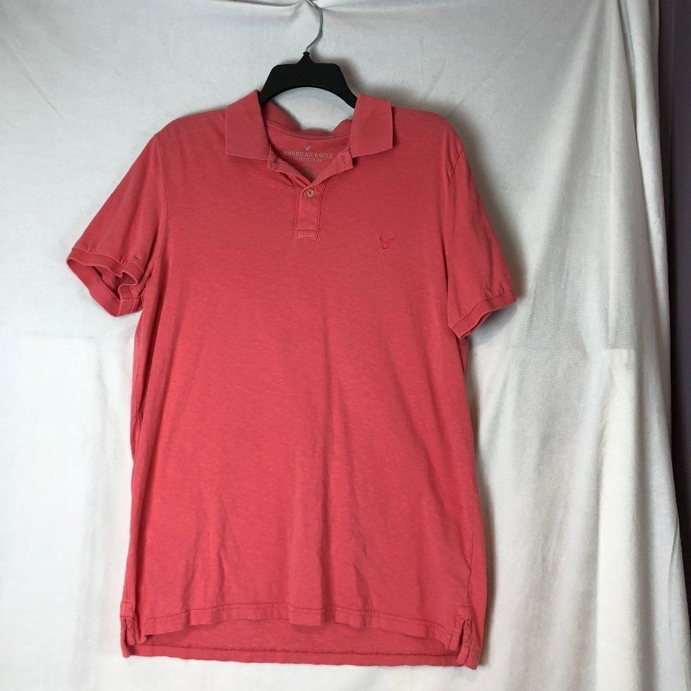 AMERICAN EAGLE MENS Size L Pink Short Sleeve 100% Cotton Polo Shirt